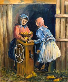 Kukorica morzsolás története....Dáma Lovag Erdős Anna verse,Bom Gabriella festménye.