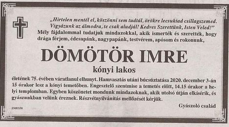 Dömötör Imre gyászjelentése