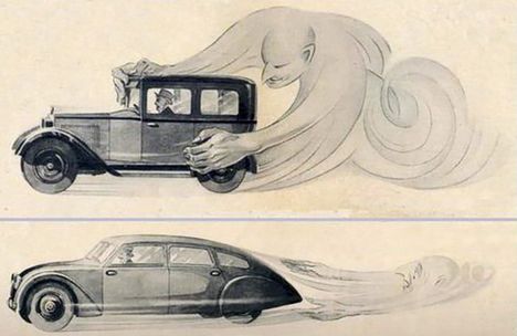 Tatra 77 - reklám az 1930-as évekből az autók áramvonalasságáról