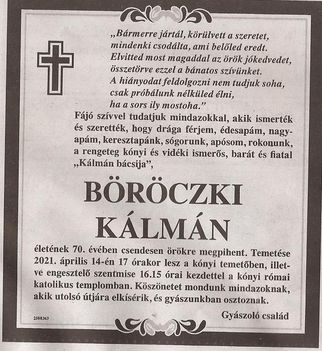 Böröczki Kálmán gyászjelentése