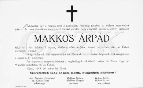 Makkos Árpád gyászjelentése