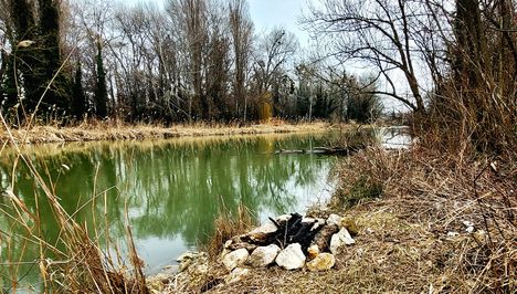 Horgászhely a Mosoni-Duna a mosoni szakaszán, Mosonmagyaróvár 2023.02.11-én