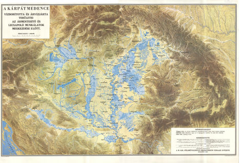 A Kárpát-medence vízborította és árvízjárta területei az ármentesítő és lecsapoló munkálatok megkezdése előtt (1938-as térkép)