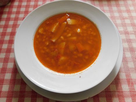 Pirított tarhonyí leves.