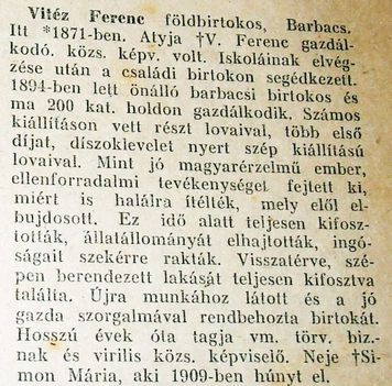 Barbacs-Vitéz Ferenc földbirtokos 1871