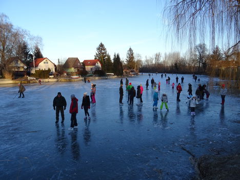 Befagyott a Kis-Zátonyi Doborgazszigeten és a gyerekek nagy örömére korcsolyapályává  változott, Dunasziget 2017. január 07.-én 1