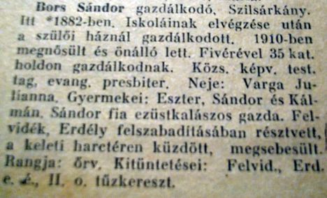 Bors Sándor gazdálkodó-Szilsárkány