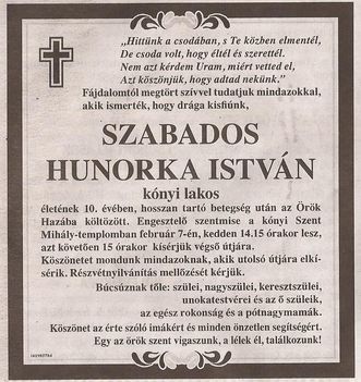 Szabados Hunorka István gyászjelentése
