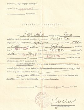 Tóth Márk, SOROZÁSI BIZONYÍTVÁNY 1942