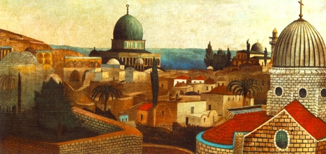 Csontváry Kosztka Tivadar: Templomtéri kilátás a Holt-tengerre Jeruzsálemben