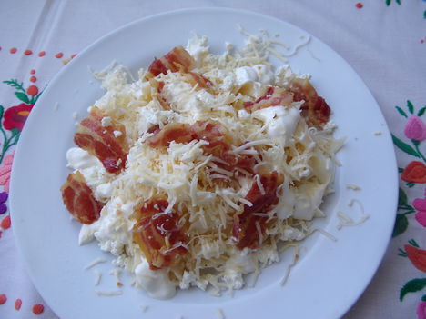 Metélt tészta  sajttal sült szalonnával