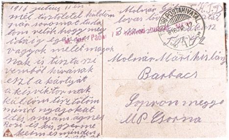 1916.07.11 Molnár Mári kislánynakhátoldal