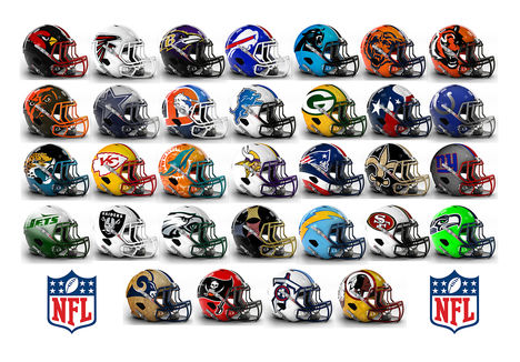 Az NFL bajnokságban részt vevő csapatok sisakjai  és logoi 