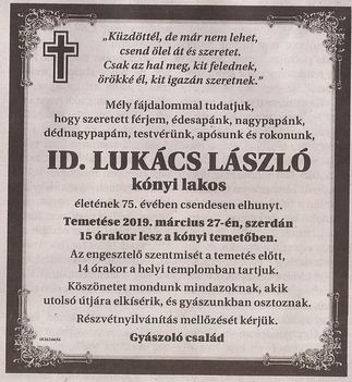 Lukács László gyászjelentése