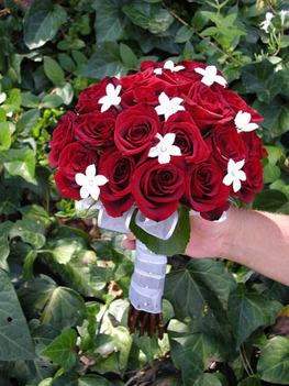red rose and stephanotis bouquet