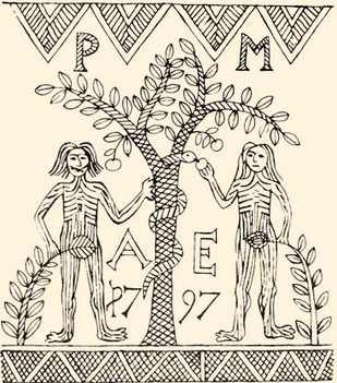 Ádám-Éva, bírói bot kiterített rajza /1797, Felföld, Bp., Néprajzi Múzeum/
