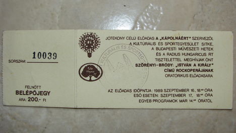 Koncert a Kápolnáért jegy 1989