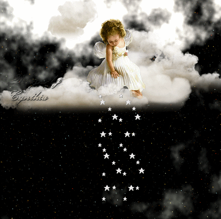 angyal csillagot szór a felhőből