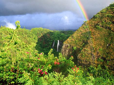 Rainbow Over Opaeka'a Falls, Kauai, Hawaii
