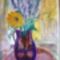 Napraforgó és vadvirágok lila kancsóban, papír, akvarell, 46x62cm