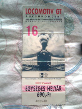 Belépőjegy az 1992 máj 16.-ai Nyugati Pályaudvaron rendezett "Búcsúkoncertre"