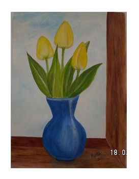 Tulipánt kék vázában.