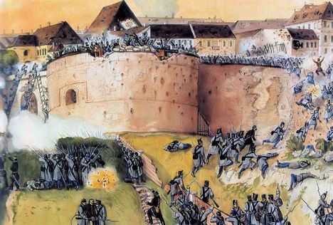 Forradalom-A magyar fősereg visszafoglalja a budai Várat a császáriaktól. Than Mór festménye