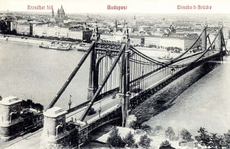 Budapest, a régi Erzsébet híd 1907