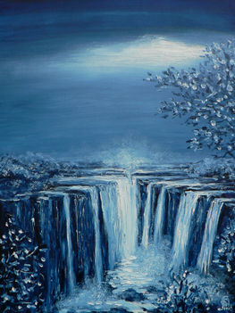 Holdfényben a vízesés, 30x40cm,olaj,farost
