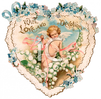 VICTORIAN _Heart_Shaped_Victorian_Valentine_Card_with_a_Cupid_and_a_Lace_Heart_clipart_image