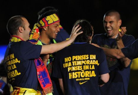 Messi, Valdes, Iniesta, Jeffren