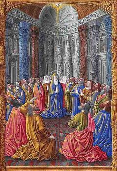 A Szentlélek pünkösd napján jött el Jézus Krisztus anyjára, Szűz Máriára, valamint az apostolokra