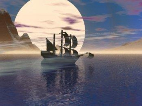 hajó a tengeren, naplemente  