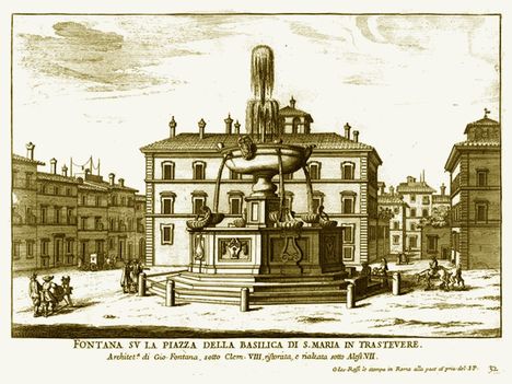 Fontana su la piazza della basilica di S. Maria in Trastevere