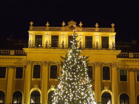 Karácsonyfa a kastély előtt