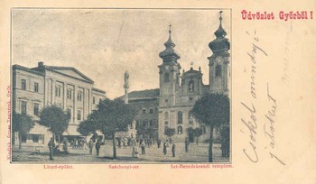 1889. Győr, a Széchenyi tér, Bencés templom, Lloyd