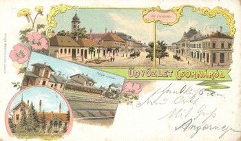 Csorna, 1901. Sugár lak, vasút, Premontrei templom, Fő tér