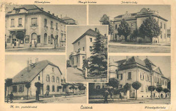 Csorna, 1930. Községháza, Margit kórház, M. kir Postahivatal, Járásbíróság