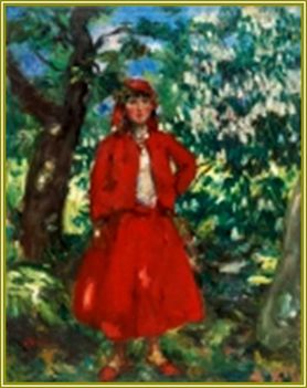 Csók István - Pirosruhás lány (83x63 cm.)