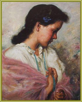 Rezes Molnár Lajos - Lány kék gyöngysorral (60x50 cm.)