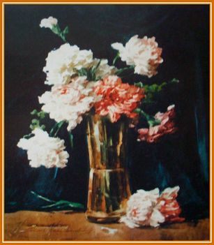 Komáromi Kacz Endre - Szegfűs csendélet (50x40 cm.)