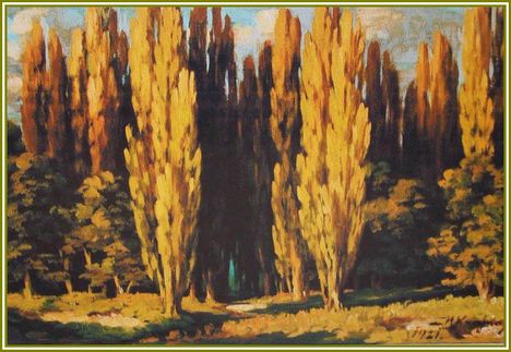 Krajna János(Moldvai) - Aranyló lombok (20,5x28 cm.)