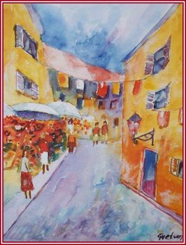 Gyetvai József - Római virágpiac (46x32 cm.)