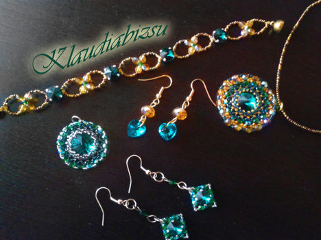 Zöld-arany és zöld-ezüst szettek Swarovski krisályokkal