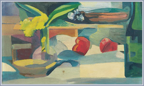 Schubert Ernő - Csendélet két almával. (30x50 cm.)