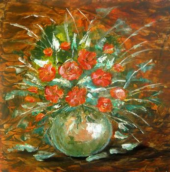 20091226 Piros csokor 50x51 olaj farost