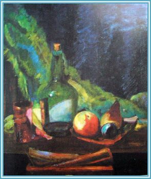 Rábai (Ridovics) Ferenc - Zöld drapériás csendélet (60x50cm.)