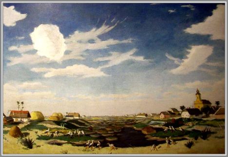 Fényes Adolf - Falusi táj gólyákkal (65,5x100 cm.)
