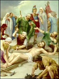 Keresztut -XI. állomás- Jézust a keresztre szegezik