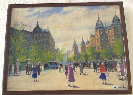 Berkes Antal - Városképi utcarészlet (~ 35x47 cm.)